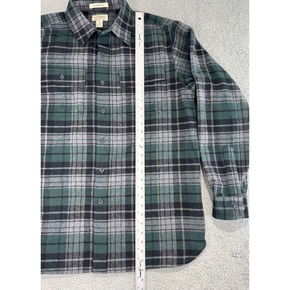 LL Bean Shirt Men Large Green Plaid Chamois Flannel Vintage Heavyweight Trad Fit - Picture 4 of 15